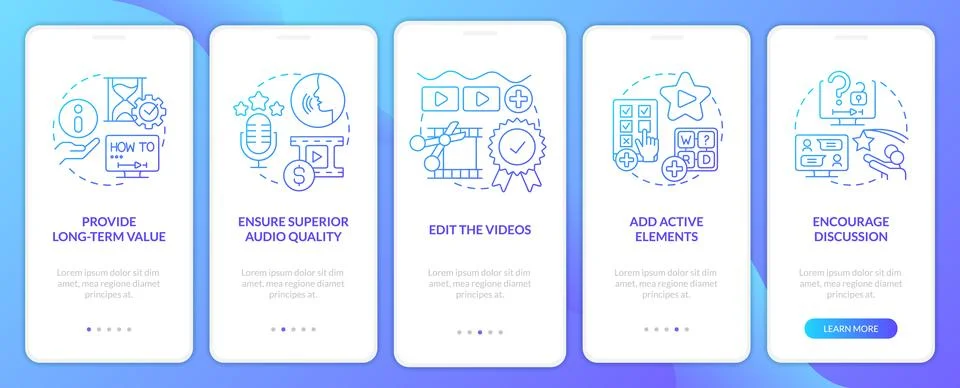 Elearning video tips blue gradient onboarding mobile app screen Stock Illustration