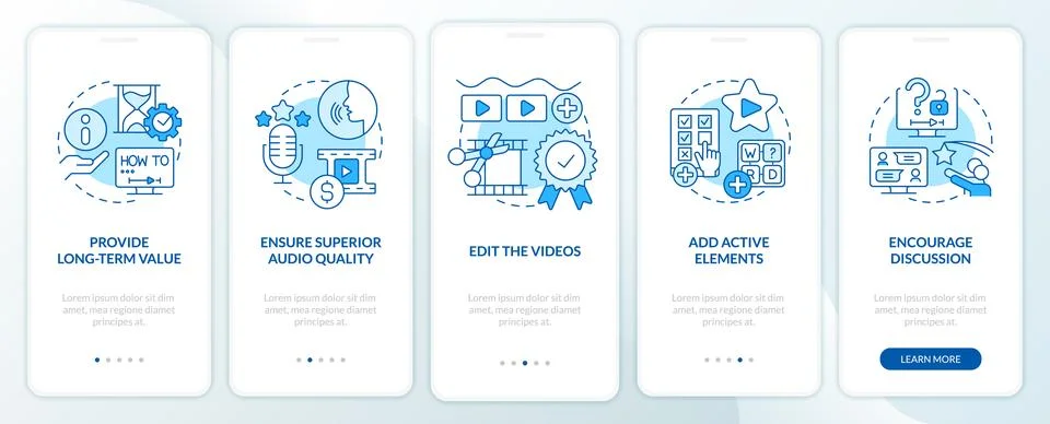 Elearning video tips blue onboarding mobile app screen Stock Illustration