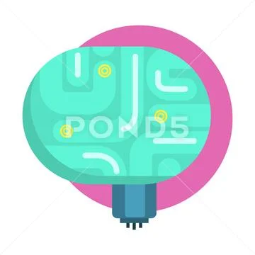 Elecrtonic Brain For Android, Human Organ Replica, Part Of Futuristic Robotic Stock Illustration