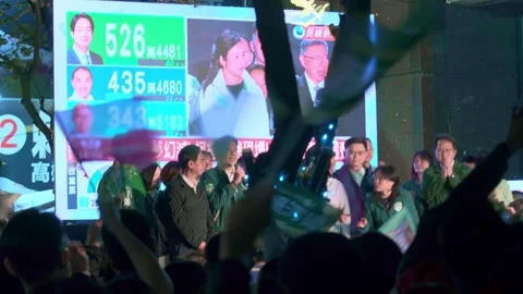 Elected legislator Li Po-yi (DPP) giving a speech, 2024 Taiwan election Stock Footage 262397607