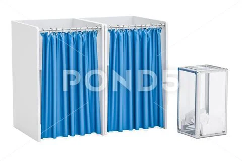 Election ballot box with polling booths, 3D rendering Stock Illustration