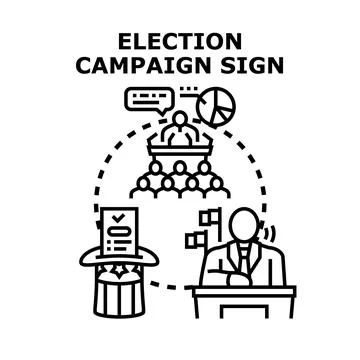 Election campaign process with public speaking and voting Illustration