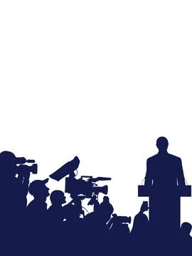 Election. Candidate with election program and reporters, cameramen. Silhoue.. Stock Illustration