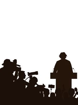Election. Candidate with election program and reporters, cameramen. Silhoue.. Stock Illustration