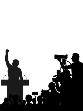 Election. Candidate with election program and reporters, cameramen. Silhoue.. Stock Illustration