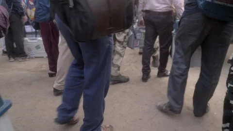 Election Commission of India officials with voting Compartment and EVMs, Bihar Stock Footage 328385490