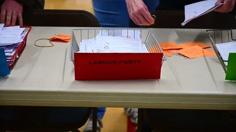 Election counters tally ballot papers Stock Footage 121478006