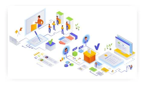 Election day and voting, flat vector isometric illustration. Voters choosing 库存插图