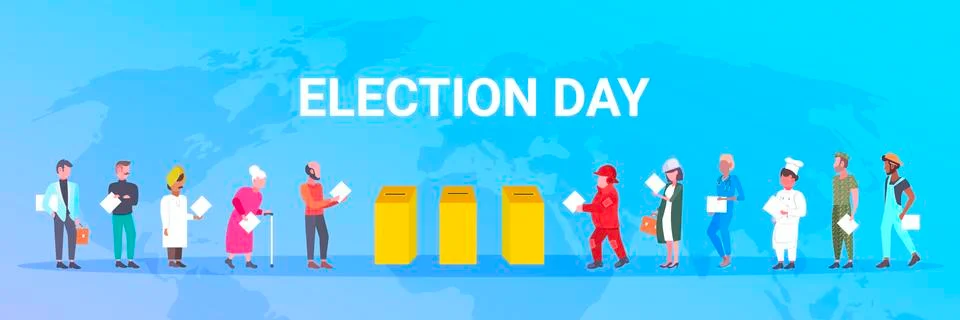 Election day concept different occupations voters casting ballots at polling Stock Illustration