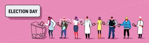Election day concept different occupations voters casting ballots at polling Stock Illustration