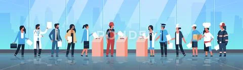 Election day concept different occupations voters casting ballots at polling Stock Illustration