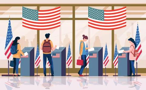 Election day concept voters casting ballots at polling place during voting Stock Illustration