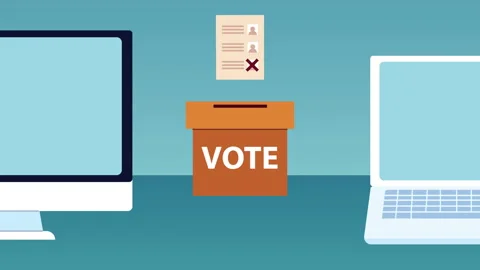 Election day democratic animation with voting box and electronic devices Stock Footage 142001499