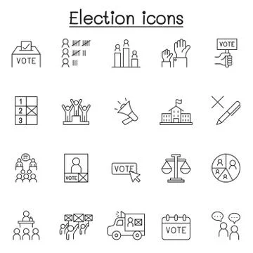 Election icons set in thin line style Illustrazione stock