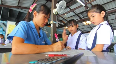 Election Leader Student in Elementary school, Teachers check students Stock Footage 50307985