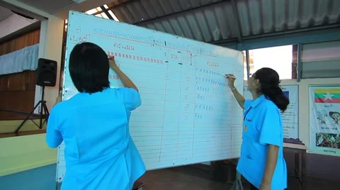Election Leader Student in Elementary school, Teachers vote count Stock Footage 50731736