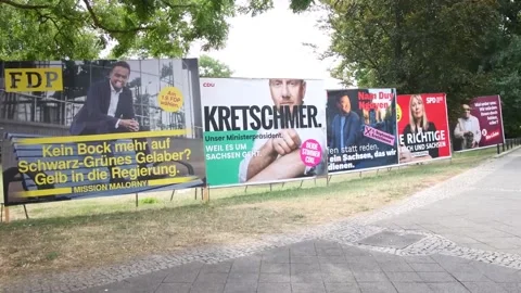 Election posters in Leipzig for the regional elections in Saxony and Thuringia,  스톡 동영상 283186878