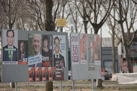 Election posters with some damage during the election of 2021 Stock Photos