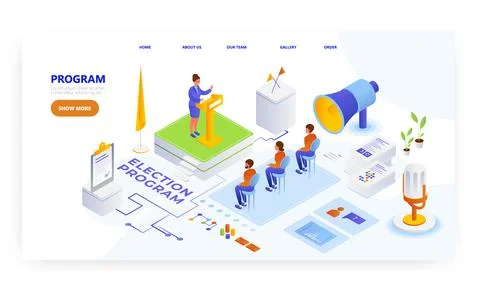 Election program, landing page design, website banner vector template. Woman Illustrazione stock