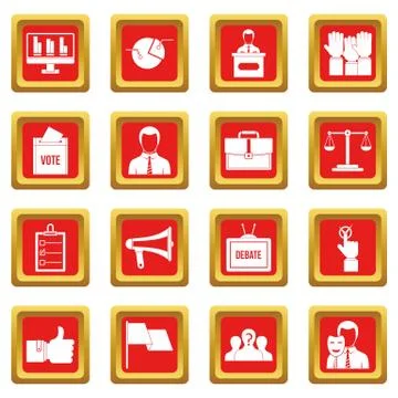 Election voting icons set red Stock-Illustration