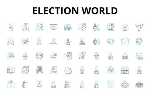 Election world linear icons set. Candidates, Voting, Ballot, Democracy, Campaign Stock Illustration