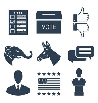 Elections, Campaign and Voting Set Signs. Symbols Vote of USA Stock Illustration