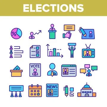 Elections Color Elements Vector Icons Set Illustrazione stock