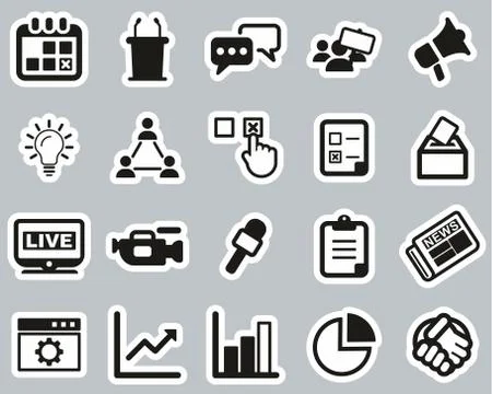 Elections Or Voting Icons Black &amp; White Sticker Set Big Stock Illustration