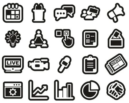 Elections Or Voting Icons White On Black Sticker Set Big Stock Illustration