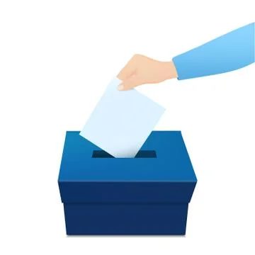 Elections Vote Box template with hand and blank voting paper Stock Illustration