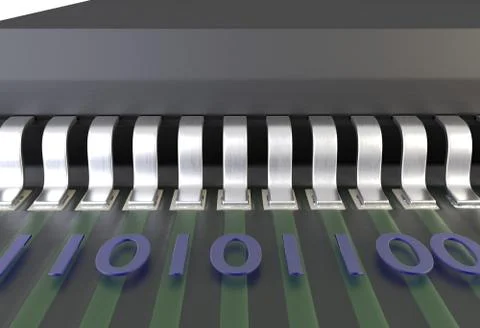 Electonic components microchips leg contacts with binary code bus on pcb 3d Stock Illustration