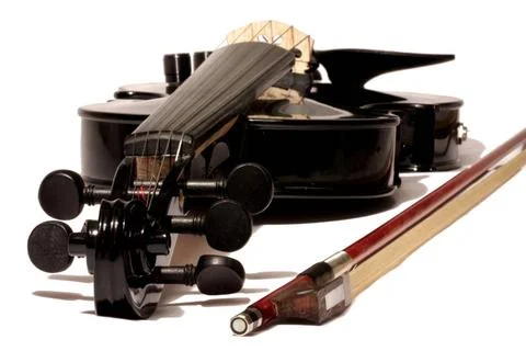 Electric 5-string black violin electric 5-string black violin with bow iso... Stock Photos