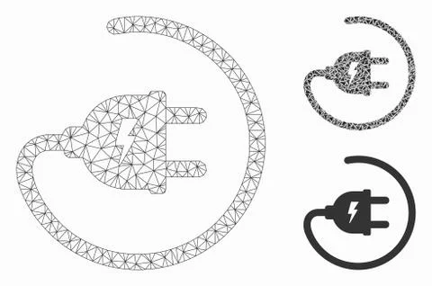 Electric Adapter Vector Mesh Wire Frame Model and Triangle Mosaic Icon Stock Illustration