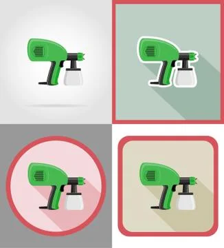 Electric airbrush tools for construction and repair flat icons vector illustr Stock Illustration