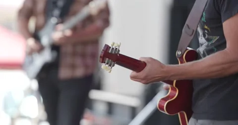 Electric and acoustic Guitars on stage Stock Footage 166326870