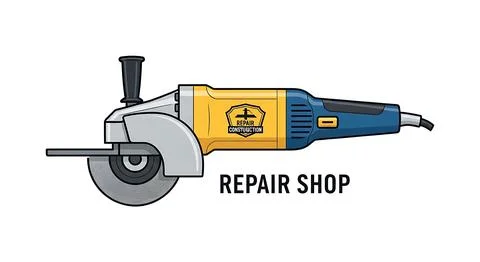 Electric angle grinder power tool for construction work 库存插图
