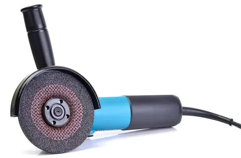Electric angle grinder tool with grinding disc on white Stock Photos