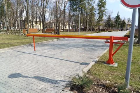 Electric barrier. Automatic security system. Stock Photos