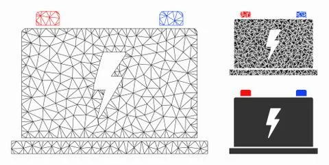 Electric Battery Vector Mesh Wire Frame Model and Triangle Mosaic Icon Stock Illustration