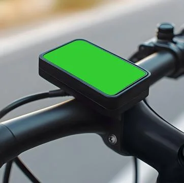 Electric bicycle control LCD panel. Instead of display, green background Stock Photos