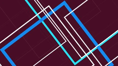 Electric blue and cyan angular bands weave with white outlines over burgund.. Ilustração Stock