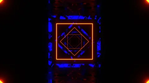 Electric Blue and Orange Square Abstract Hallway Background VJ Loop l 4K Video stock 299568428