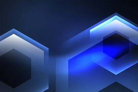 Electric blue background with glowing hexagons surrounded by violet rectangles Stock Illustration