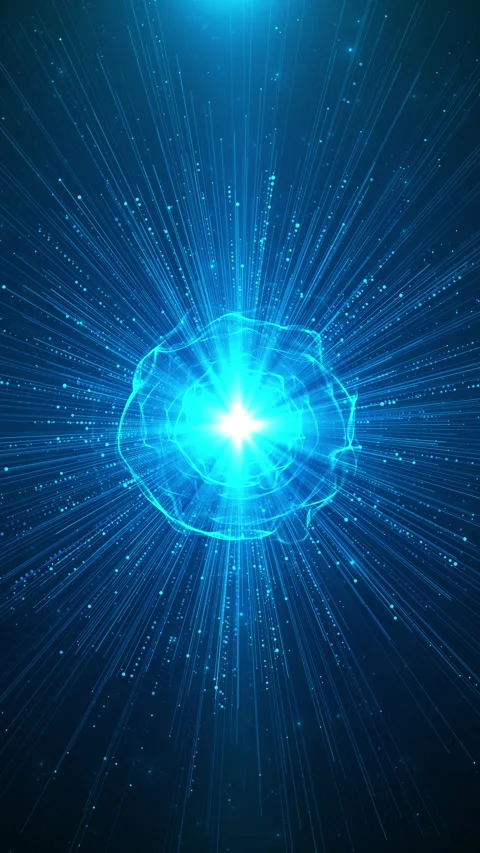 Electric blue explosion luminous shock wave, glowing core, speeding particles Stock Footage 340453855