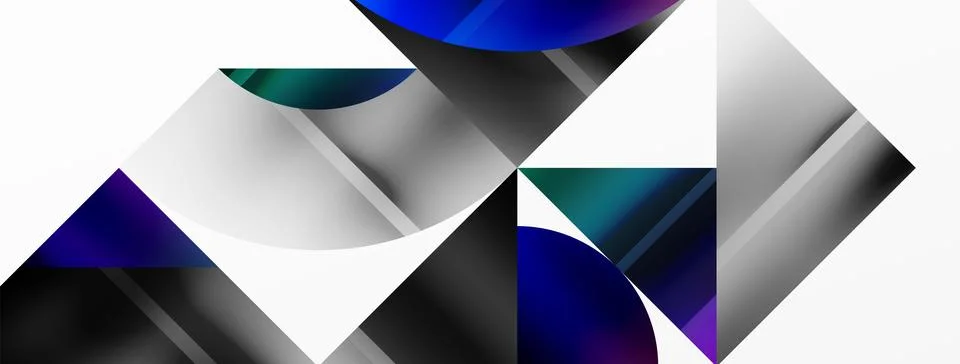 An electric blue geometric pattern of triangles and circles on white background Stock Illustration