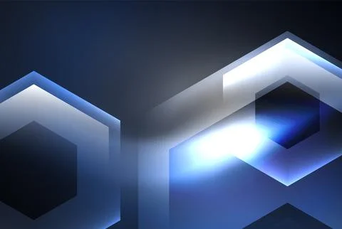 Electric blue glowing hexagons on a rectangular blue background Stock Illustration