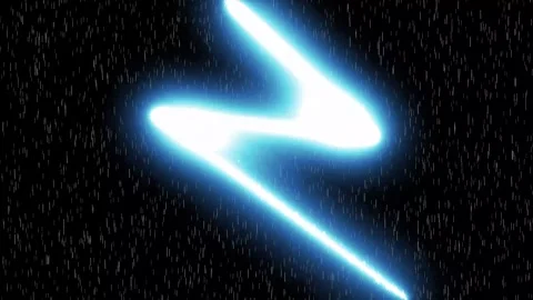 Electric Blue Lightning Bolt Flash with Dramatic Storm Energy on Black 4K Stock Footage 345344480