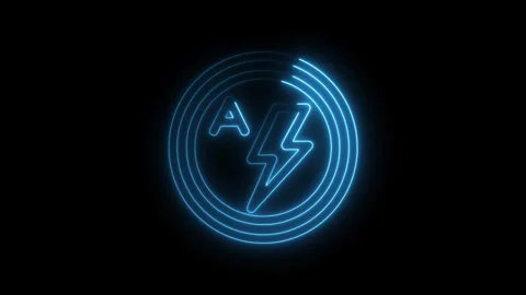 Electric blue lightning bolt neon glow animated icon against black backdrop.. Stock Footage 308998465