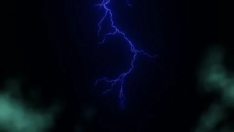 Electric blue lightning bolts strike in dark stormy night sky with clouds Stock Footage 338216843
