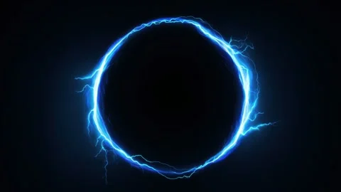 Electric blue lightning ring border with dark center, abstract frame copy s.. Video stock 342040954